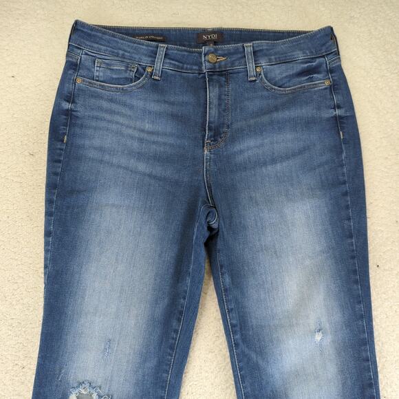 NYDJ Marilyn Straight Leg Jeans Distressed Stretch Women's Size 12 Cropped Sacha - Picture 3 of 9